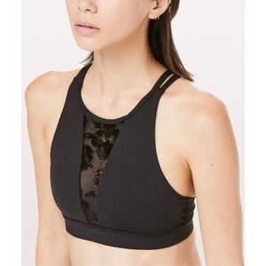 Lululemon Energy Bra Flocked Black DESIGNED FOR TRAINING Size 6 High Neck Mesh